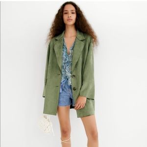 Zara Faux Suede Green Oversized Jacket style 8372/050/513 Size S